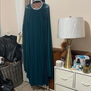 R&M Richards Teal Gown with Embellished Neckline